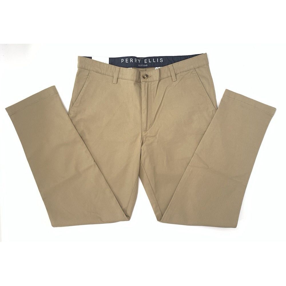 Perry Ellis Cottons NWT‎ Khaki Slim Fit Men's Chino Pants Size W36 L32